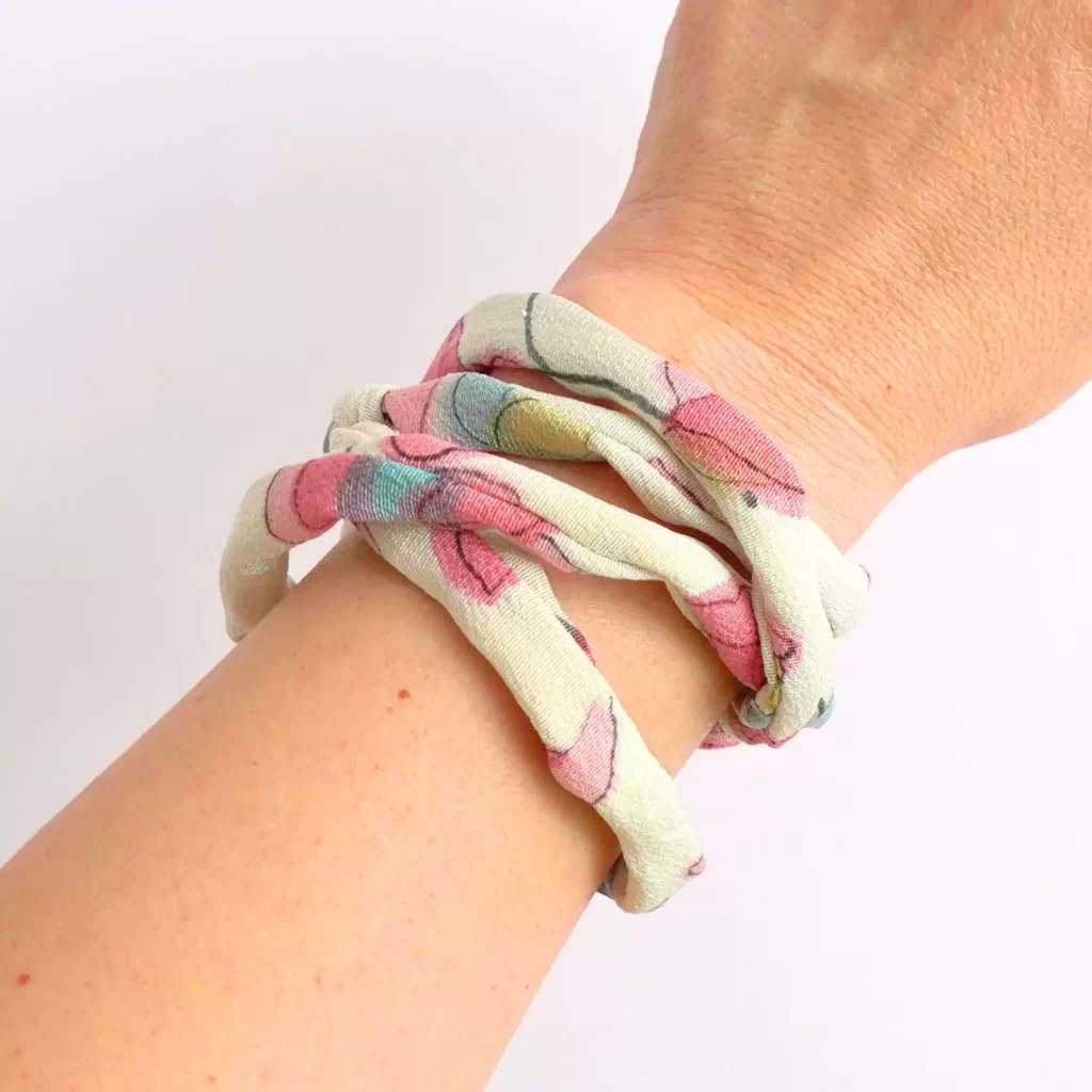 Adjustable fabric bracelet made with japanese kimono fabric
